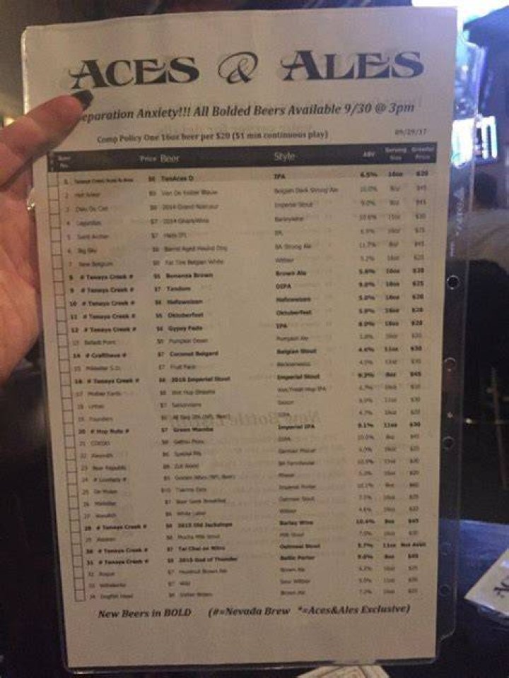 Aces & Ales Delivery Menu Order Online 2801 N Tenaya Way Las Vegas