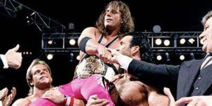 Bret Hart celebrates at WrestleMania 10