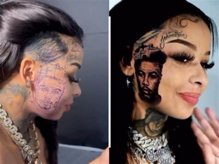 Chrisean Rock Tattoos Blueface Portrait on Her Face