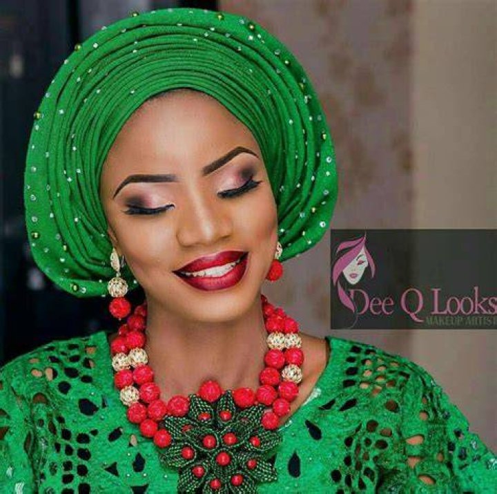 Green gele, nigeria wedding ,attire,aso oke ,nigeria wedding Fashion