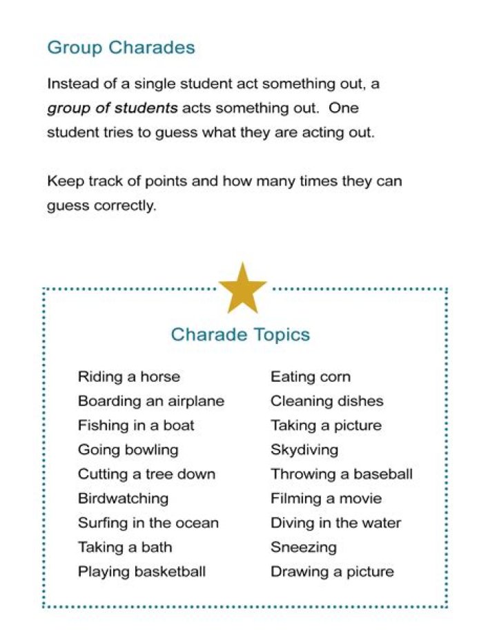 Group Charades Ideas Worksheet ALL ESL