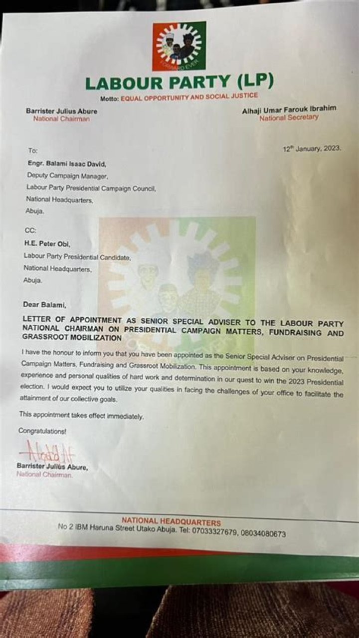 Labour Party Appoints Engr. Isaac Balami David (Photo) Politics Nigeria