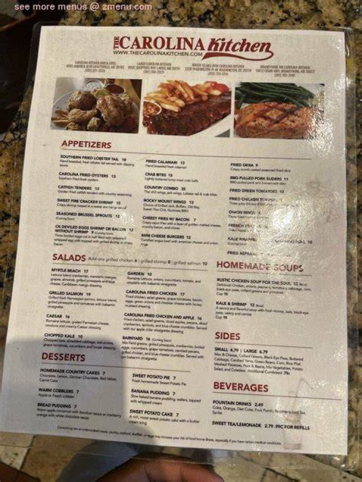Menu at Carolina Kitchen restaurant, Brandywine