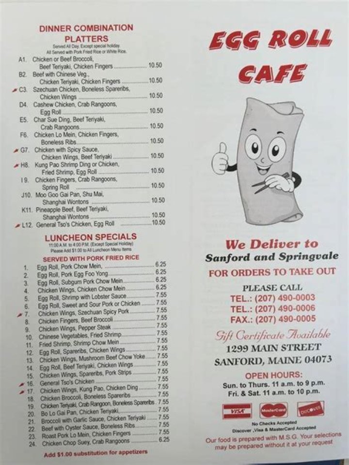 Menu at Egg Roll Cafe, Sanford, Main St