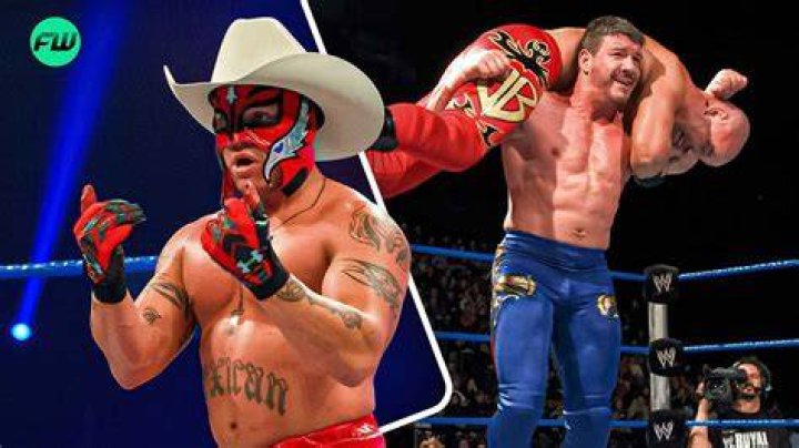 Rey Mysterio fighting Eddie Guerrero in front of Dominik