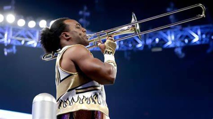 Xavier Woods with his trombone, Francesca